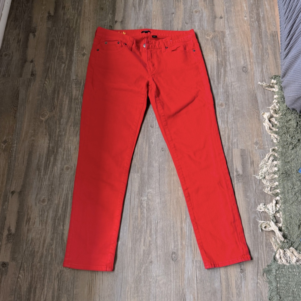 J Crew red/orange toothpick stretch jeans